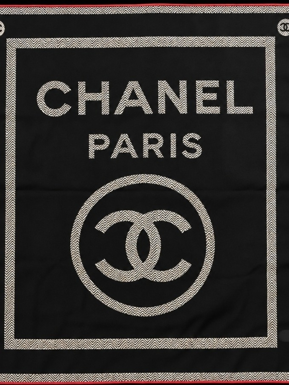CHANEL Paris Black Logo Silk Scarf